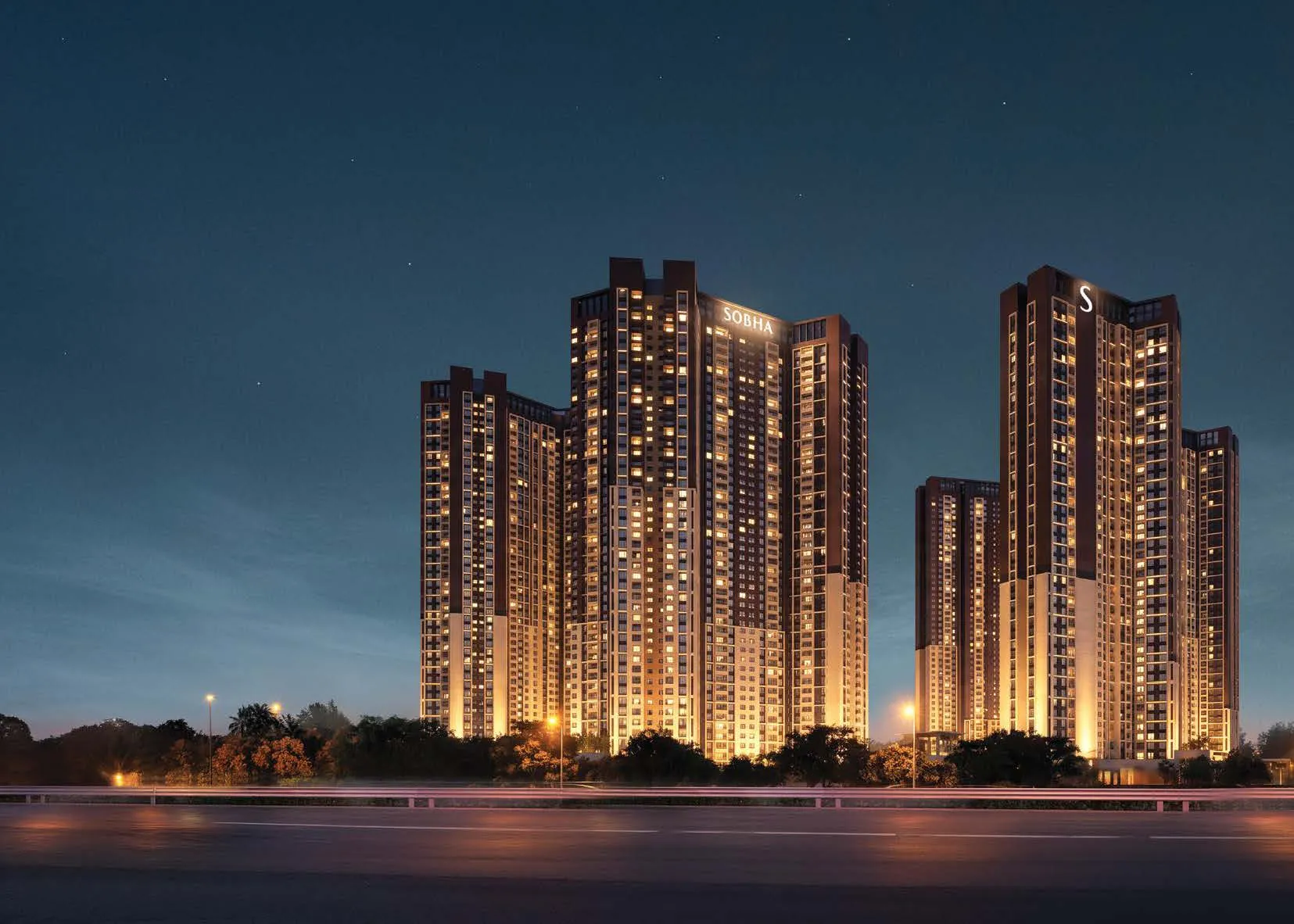 Illuminated Skyline Towers at Night